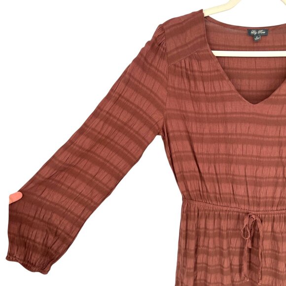 Lily Rose Boho-Style V-Neck A-Line Dress Brown Size Medium - Picture 5 of 11